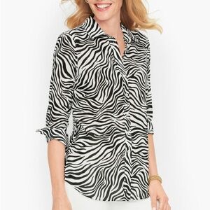 NWT Talbots Button Front Zebra Print Blouse